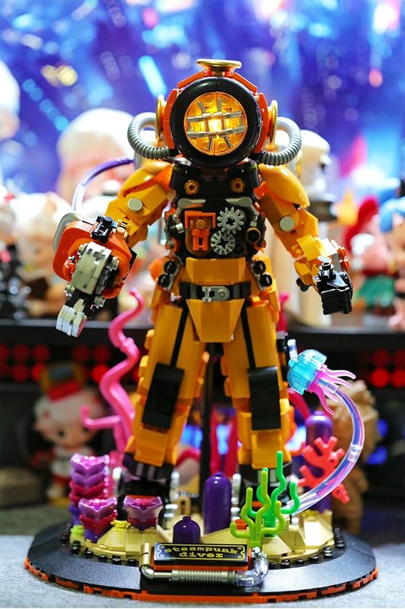Steampunk Deep Sea Diver Building Set, 1286 Pieces, Light-Up Display Model, Collector's Home Decor