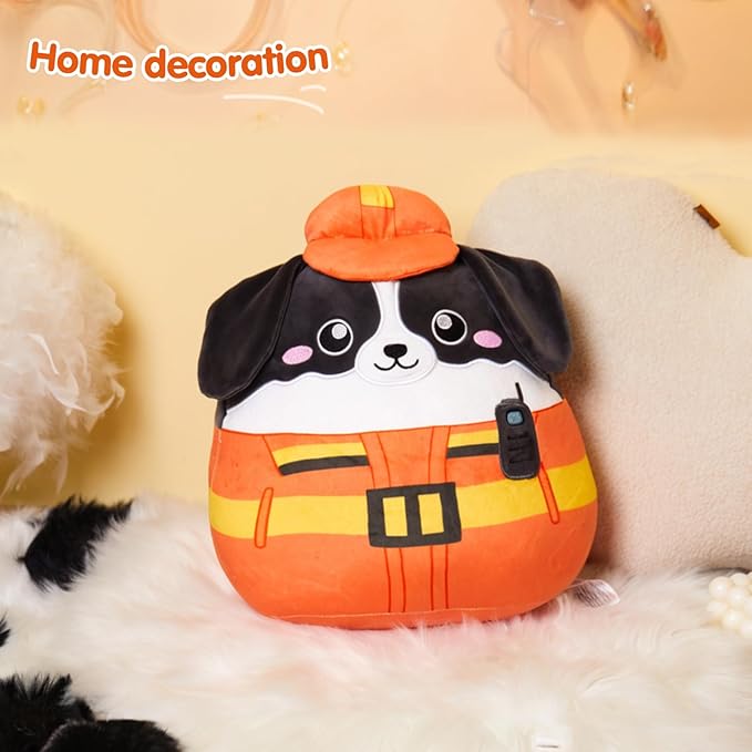Firefighter Dog Plush Pillow – Firefighter Uniform Stuffed Animal Toys, Ultra-Soft Huggable Toy Gift Plush Toy for Kids, Boys & Girls,14inch