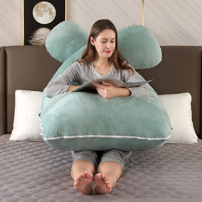 Amagoing 55 inches Pregnancy Pillows for Sleeping, U Shaped Maternity Full Body Pillow for Pregnant Women with Hip, Leg, Back, Belly Support, Washable Velvet Cover Included (Mint Green)