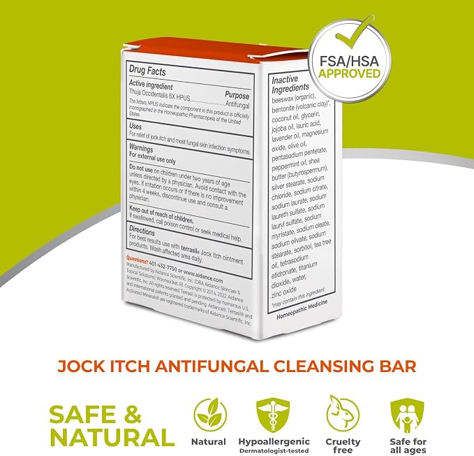 terrasil Antifungal Jock Itch Soap, 75g Bar | Fast Relief from Jock Itch Burning & Itchy Skin for Men & Women. All-Natural Moisturizing Ingredients. Dermatologist Tested