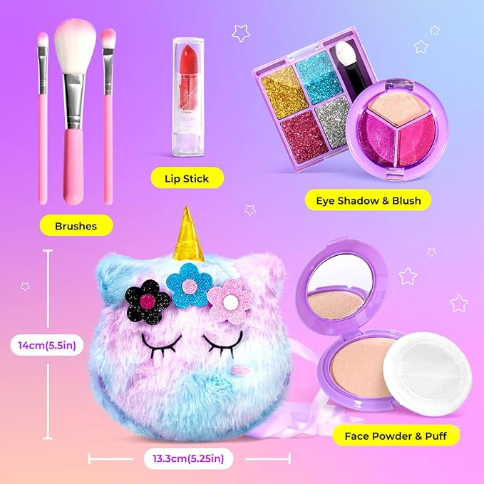ULOVEME Kids Washable Makeup Kit for Girls 4-6 with Small Coin Purse(5.5x5.25in) - Real, Non Toxic Make Up Toy Gift- Umicorn Gift Set (Purple Coin Purse)