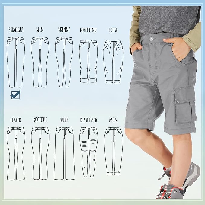 linlon Kids' Cargo Pants, Boy's Casual Outdoor Quick Dry Waterproof Hiking Climbing Convertible Trousers #9016