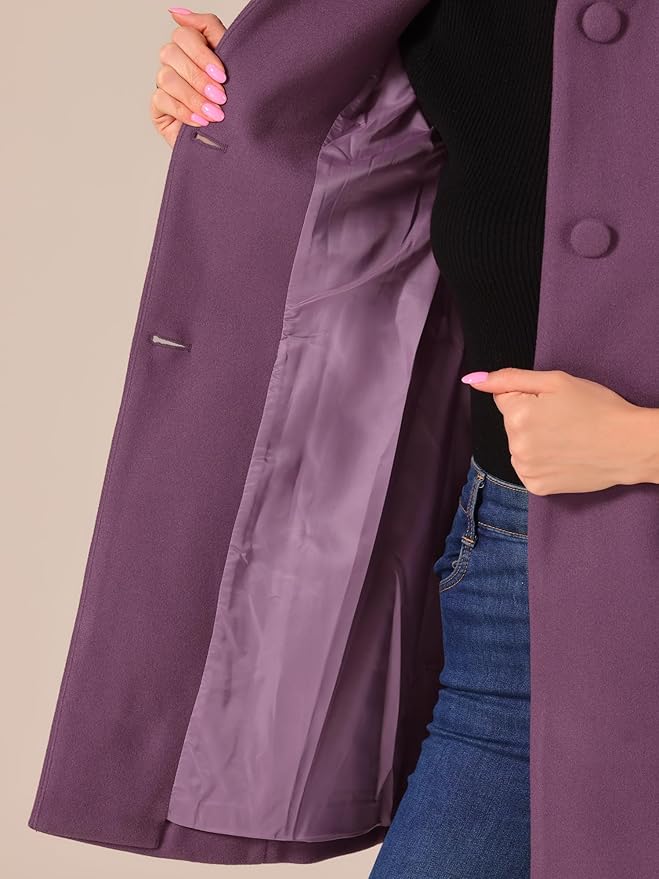 Allegra K Women's Winter Overcoat Mid-Long Stand Collar Single Breasted Coat Outerwear