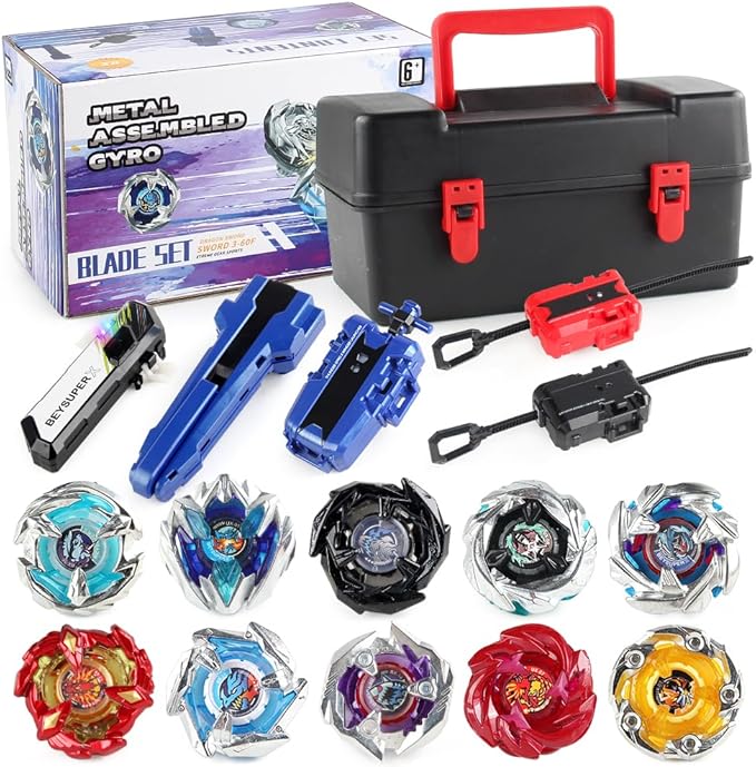 Battling Top Burst Launcher Game Set, 10 Spinning Tops Burst Gyros 3 Launchers with Storage Box Great Birthday Present for Boys Age 6 8 10+