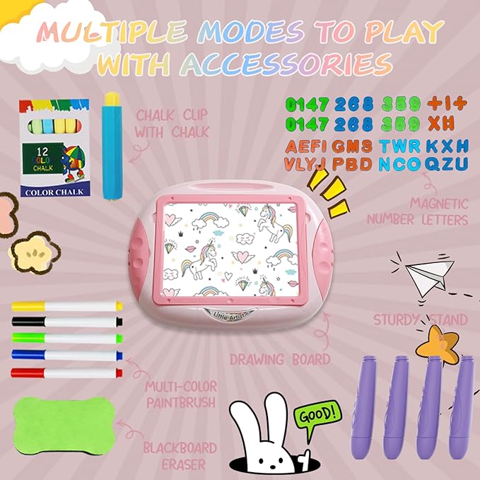 Magnetic Board for Kids, Gifts for 1-2 Year Old Girls with Magnetic Letters and Numbers, Toddler Easel for Girl Birthday Christmas Gifts (Pink)