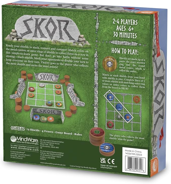 MindWare Skor: A Stacking Strategy Board Game for Kids Ages 6 & Up - Family-Friendly, Color-Matching, Shield-Collecting Games for Families & Classrooms - 2 to 4 Players, 30-Min Playtime