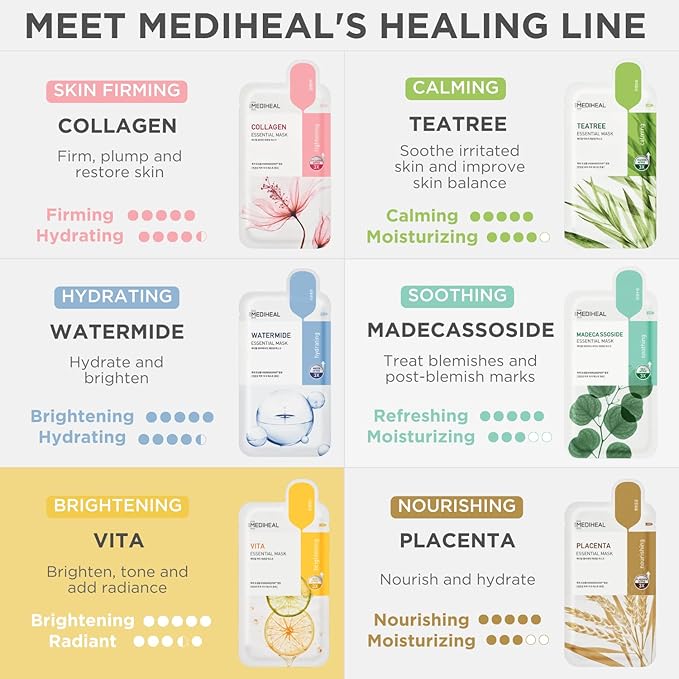 Mediheal Best Korean Sheet Mask - Vita Essential Face Mask 10 Sheets Vitamin Mask For All skin types Smoothing Tightening Toning up Brightening (Pack of 2)