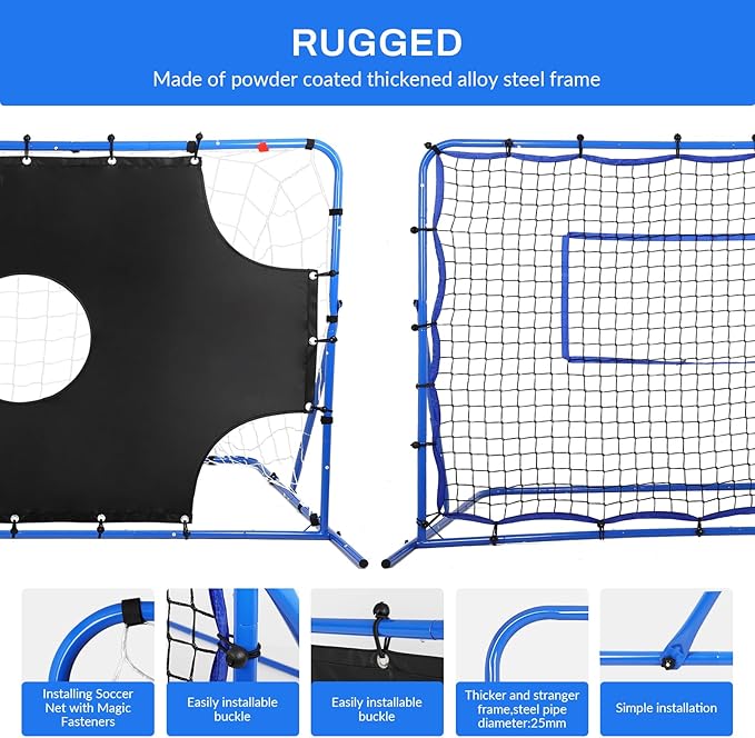 FAHKNS Three Modes of Soccer Goal(6x4ft), Target Net and Rebound Net, Precision Training, Tear-Resistant, Corner Kick Training, Suitable for Children and Teenagers Control