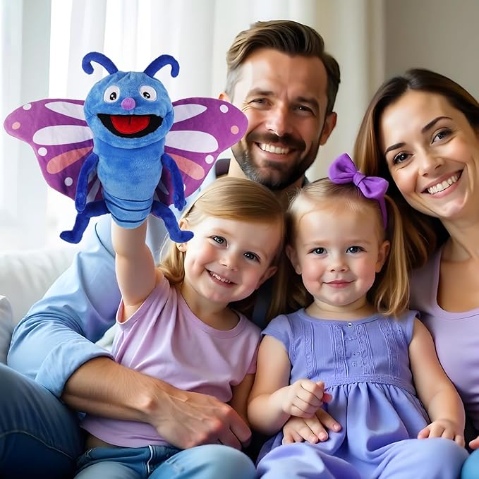 Animal Hand Puppets 11 Inch Sea Turtle Plush Dinosaur Animals Hand Puppet Toys Role-Play Toy Puppets for Kids Storytelling Imaginative Pretend Play Teaching Preschool(Butterfly)