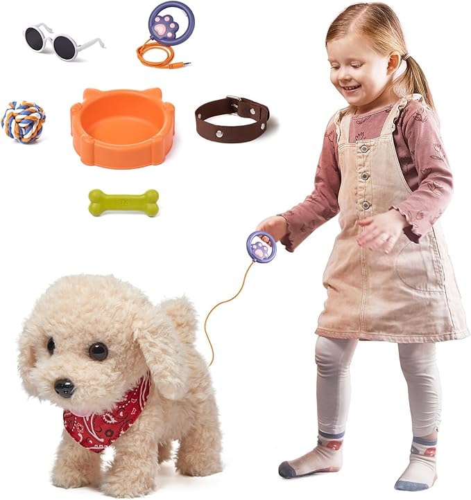 TUMAMA Remote Control Electronic Plush Puppy Dog Toy, Fun Interactive Toys,Walks,Barks,Shake Tail,Dress Up Realistic Stuffed Animal Dog, Gift for Girls Boys Age 3-6 Year Old