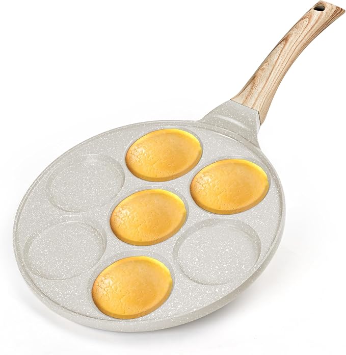 10.5" Pancake Pan Suitable for All Cooktops 7-Cup Pancake Maker 1-Pack | Beige, PFOA Free, 7-Cup, Mini Silver Dollar Gril, Stay-Cool Handle, Mini Pancake Pan,