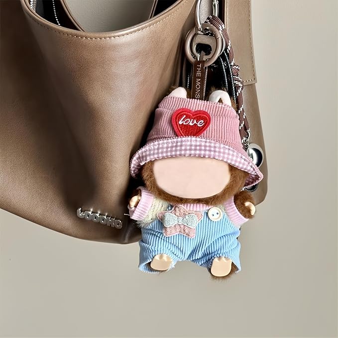 Clothes for LABUBU, Hat & Overalls Set for 17/15cm Accessories Suit, Cute Clothes for Dress up Unique Style (Pink Love Heart)
