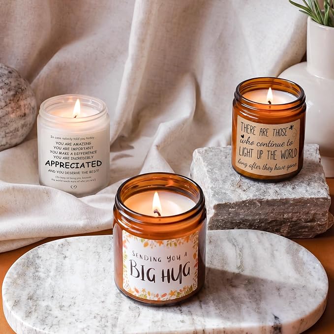 MULCHUM Lavender Scented Candle, Self-Care Cheer Up Gift for Friends, Relaxing Natural Soy Wax Jar Candle for Women Men Employee Appreciation Stress Relief, 7oz 45 Hours Long Lasting Burn