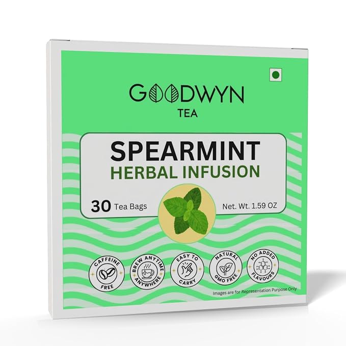 Goodwyn Spearmint Infusion Herbal Tea (30 Tea Bags) | 100% Pure Spearmint Leaves | Naturally Caffeine Free | Plastic Free Tea Bags | No Added Flavors | Refreshing & Aromatic | Perfect Hot or Iced | Premium Herbal Tisane for Daily Enjoyment