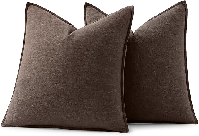 MIULEE Decorative Linen Pillow Covers 20x20 Inch Reddish Brown | Boho Farmhouse Neutral Couch Throw Pillows for Bed, Pack of 2 Accent Modern Pillowcases, Sofa Livingroom Home Decor