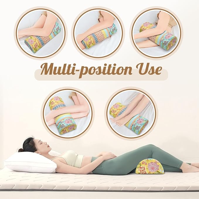 Knee Pillow for Back Sleeping – Half Moon Bolster Pillow for Under Knee While Sleeping Support, Leg & Back Pain Relief (21.5x9x5 Inches)