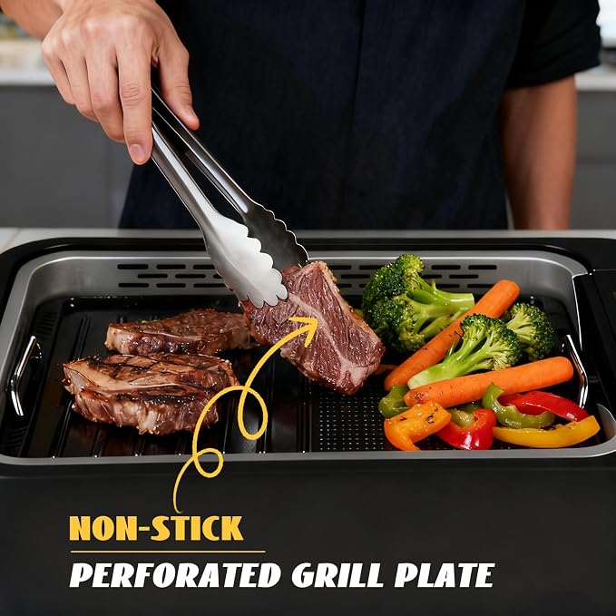 Indoor Smokeless Electric Grill, 1100W Korean BBQ Grill, LED Smart Display, Non-stick Removable Plate