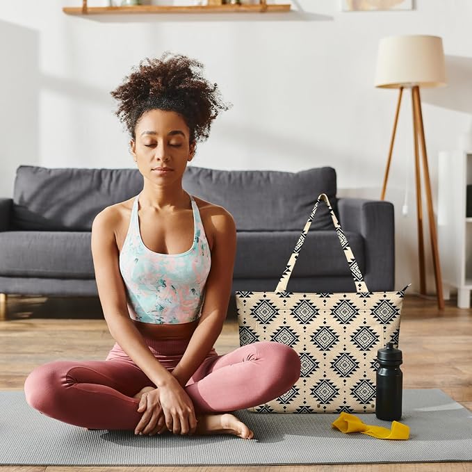 Yoga Bag for Women, Large Canvas Yoga Mat Tote Bag with Yoga Mat Carrier - Large Mat Pocket Fitness Tote for Pilates, Gym, Travel, Office & Beach