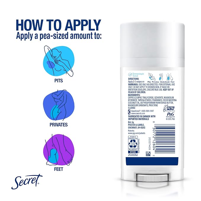 Secret Whole Body Deodorant Stick for Women, Naturally Derived Ingredients, Peach & Vanilla Scent, Aluminum Free Deodorant Stick, 72 HR Odor Protection, 2.4 oz