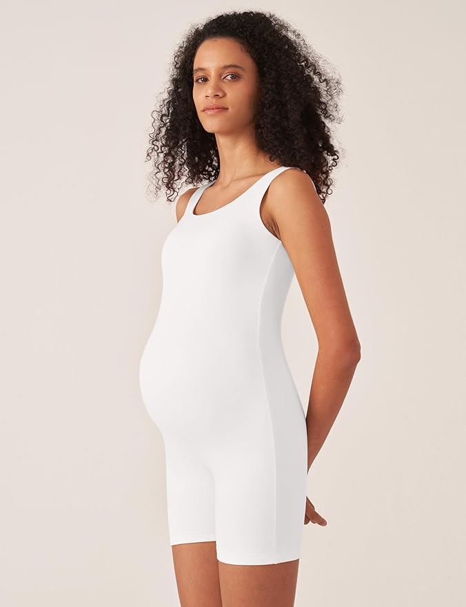 POSHDIVAH Women's Maternity Bodysuit Pregnancy Shapewear Double Lined Sleeveless Tank Top Shorts Romper Jumpsuit