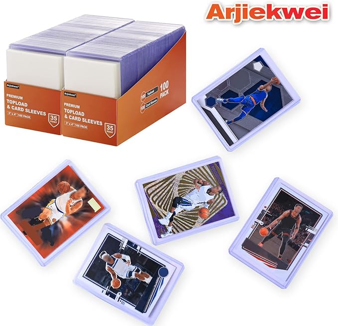 400 Card Sleeves Top Loaders for Cards, Arjiekwei 3"X4" Baseball Cards Protectors Hard Plastic, Premium Toploaders Holder for Trading Sports Football Game Card(200 Top Loaders + 200 Penny Sleeves)