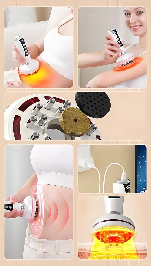 Lymphatic Drainage Massager, Anti Cellulite Massage Tool & Body Sculpting Machine - 4-in-1 Red Light Therapy & Heat for Legs Arms Belly, Moxa Pads Included