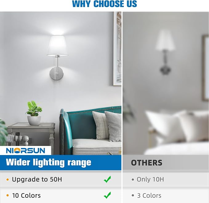 14.5 inch Battery Operated Wall Sconce Set of 2,Brushed Nickel Rechargeable Wall Lights with 10400mAh Dimmable Bulbs and Remote,9 Colors Wireless Sconces for Bedroom Living Room Decor