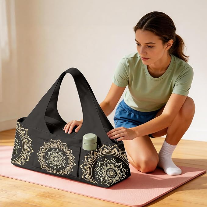 Women's Yoga Bag with Yoga Mat Carrier - Large Mat Pocket Fitness Tote for Pilates, Gym, Travel, Office & Beach