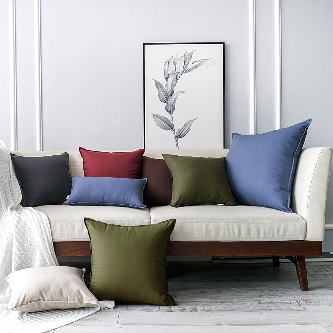 Jeanerlor Cotton Linen Square Decorative Throw Pillow Case Cushion Cover with Twin Needles Stitch on Edge,for Wedding Party Gift Car 12"x20"(30 x 50cm), Olive Green