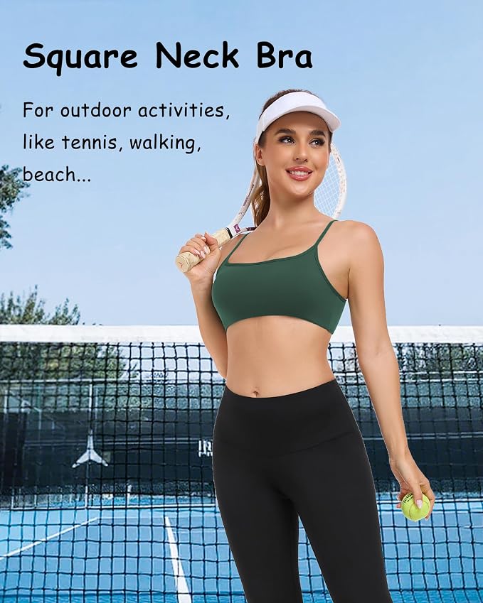 QUOJIZY Sports Bras for Women Open Back Workout Tops for Women Yoga Bra Spaghetti Straps Twist Back