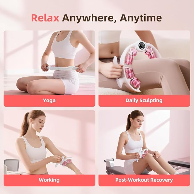 Cellulite Massage Roller for Legs, Anti Cellulite Massage Tool with Detachable Handle, Cellulite Remover for Legs, Lymphatic Drainage & Deep Tissue Pain Relief (Pink)