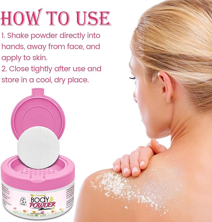 Women's Body Powder with Puff, Talc-Free, Help Reduce Dampness After Shower, Aloe for Sooting, Featherlight, Dusting Powder for Underarm Sweat & Moisture Absorbing, Anti-Chafing Sensitive Skin, 2Pack