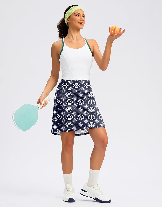 Women's 18" Skorts with 4 Side Pockets High Waisted Long Golf Skirt | Soft, Lightweight, Stretch, Breathable, Mesh Built-in Shorts, Athletic, Tennis, Dressy, Casual