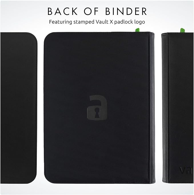 Vault X 9 Pocket Zip Binder, 360 Cards, Exo-Tec Material, 20 Side-Loading Pages (Black)