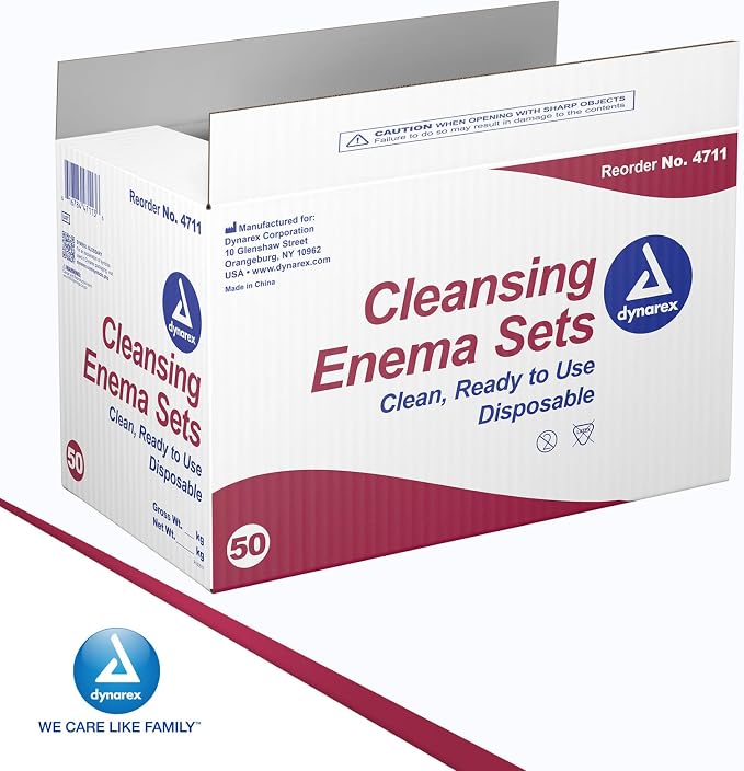 Dynarex Enema Kit - Ready-to-Use Disposable Enema Bag Kit for Colon Cleansing, Digestive Issues, Constipation Relief - 1.6 Quarts, 50 Sets per Bulk Case