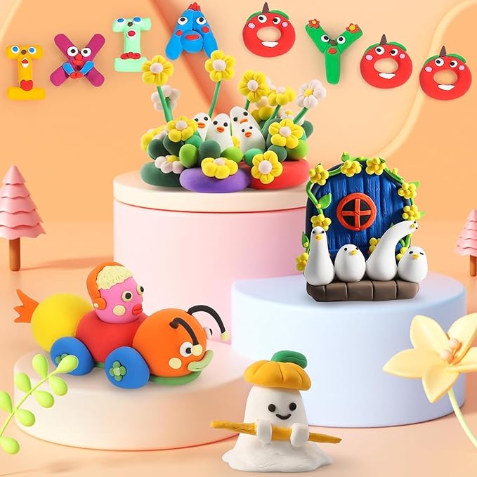 Air Dry Clay, Modelling Clay for Kids, 50 Colors DIY Molding Magic Clay for with Tools, Soft & Non-Sticky, Toys Gifts for Age 3 4 5 6 7 8+ Years Old Boys Girls Kids