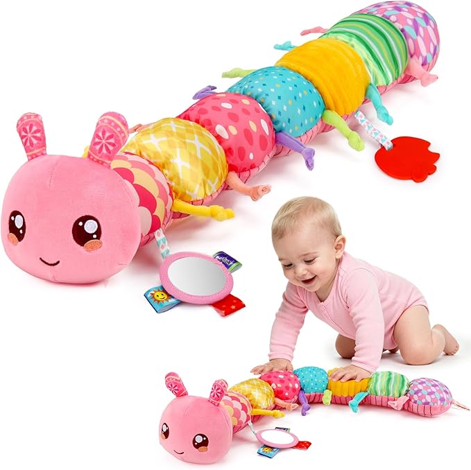 Baby Girls Toys 0-6 Month Music Animal Stuffed Caterpillar Toy for Infant 0-3 3-6 Months Mirror Crinkle Rattle Tummy Time Sensory Toys for 3 4 5 6-12 Month Old Newborn Baby Shower Valentines Gifts