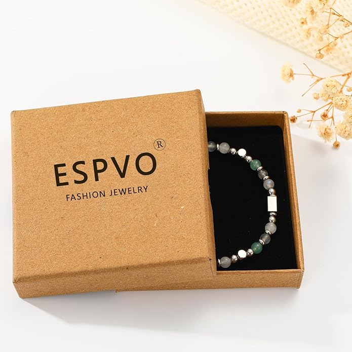 Natural Healing Crystal Bracelet for Women, Triple Protection Anxiety Relief New Beginnings Good Luck Empath Protection Jewelry Gift for Friends Daughter Mom 6.5+1.8 Inches