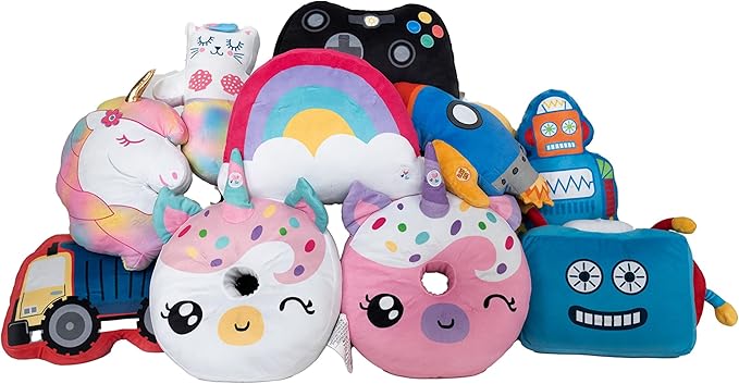 Unicorns & Robots Light Up Pillow for Kids, Plush Led Night Light for Boys and Girls, Oeko TEX Certified, Toddler’s Light Up Sleeping Toy, Video Game Console, Black