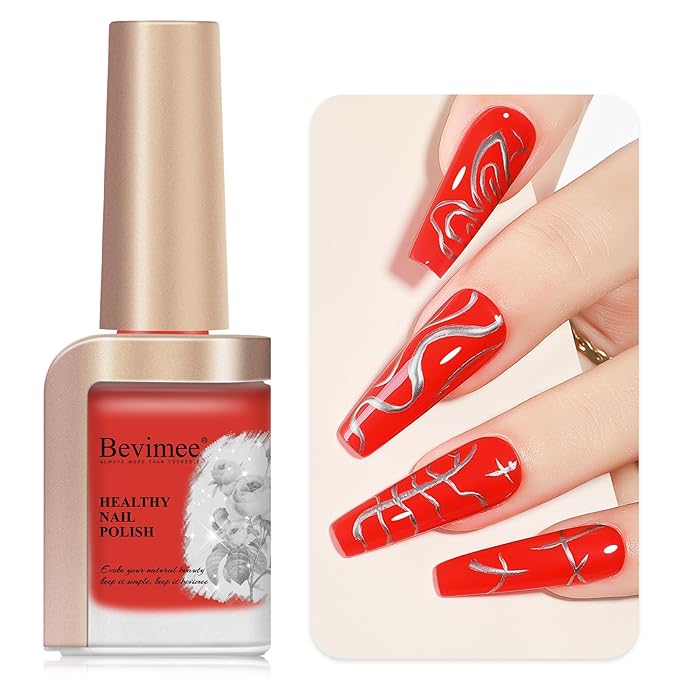 Nail Polish, Air Quick Dry, Bright Red Color Nail Lacquer Non-Gel Fast Drying Nail Art Polish, Nail Pigment Oil-based Jelly Fingernail Concealer Polish, 1PC 12ML Long Last
