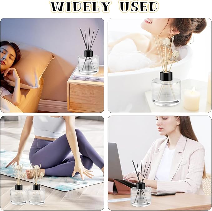6 Pcs Glass Diffuser Clear Refillable Round Glass Diffuser with Black Lids for Aromatherapy Fragrance DIY Replacement Essential Oils Crafts - 100ml/3.4oz