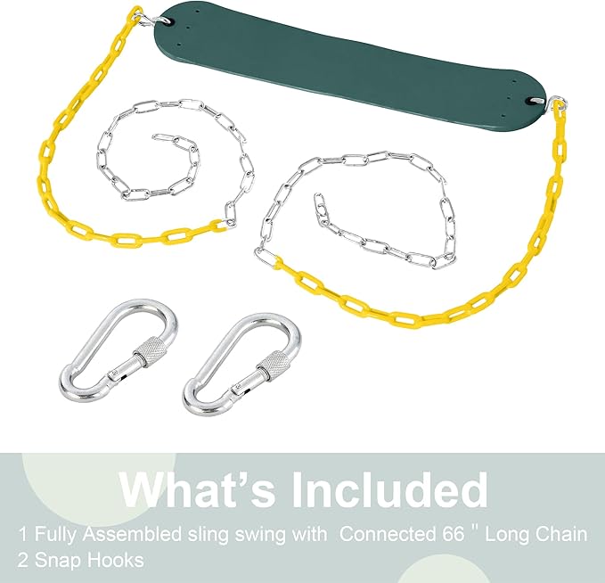 Take Me Away 2-Pack Heavy Duty Swing Seat with 66" Anti-Rust Chains & Quick-Connect Snap Hooks, 500lb Capacity Replacement Swing Set for Outdoor Playgrounds & Backyards