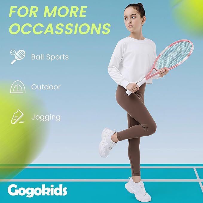 Gogokids Girls Shirts Long Sleeve Athletic Shirts Open Back Tops Active Sports Tshirts Yoga Workout Crop Tees 5-14 Years