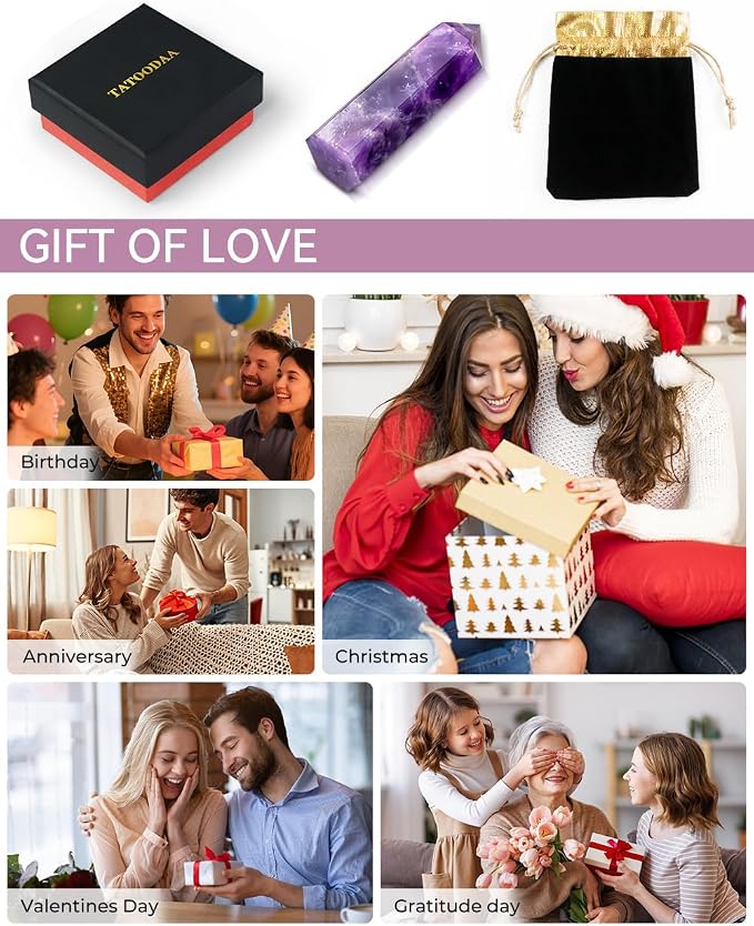 Amethyst Natural Healing Crystal Wand Set - 2.4-2.8" Polished Gemstone Point Obelisk - Hexagonal Towers for Reiki Energy, Chakra Balancing, Meditation & Home Office Decor - Spiritual Gifts for Women