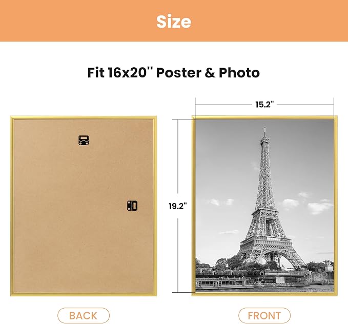 upsimples 16x20 Poster Frame, Easy Slide-In Assembly, Gold, 3 Pack | Gallery Wall 16 x 20 Picture Frames Set for Family, Wedding, Christmas, Easy to Change Photos