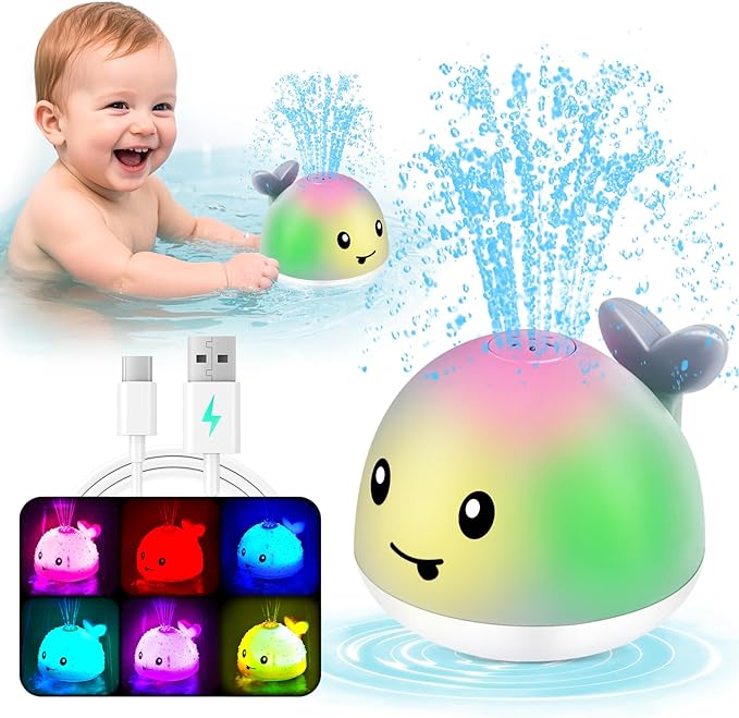 Light Up Whale Bath Toys Sprinkler for Babies 6-12 12-18 Months, Kids Ages 1-3 2-4, Baby Infant Toddler Pool Water Fountain Bathtub Toys for 1 Year Old Boys Girls Birthday Valentines Gifts