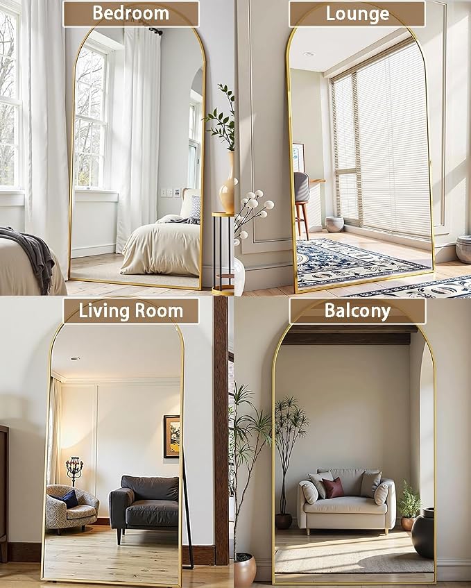 Dewfig Arched Full Length Mirror, 77"x38" Large Floor Mirror, Gold | Aluminum Alloy Frame Oversized Full Body Mirror, HD Shatterproof Tempered Glass, Lean/Stand/Wall for Living Room,Bedroom