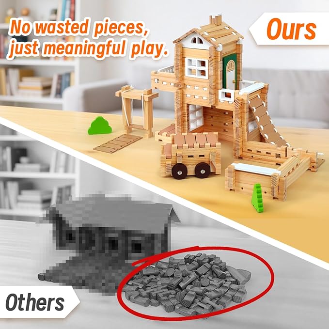 Jovi-mindly&Notchies 107 Pcs Wooden Blocks Toys with Door and Windows,Classic Old Fashioned Toys,Wooden Building Blocks for Kids Ages 4-8 Boys and Girls,FSC Certified,Halloween Gifts