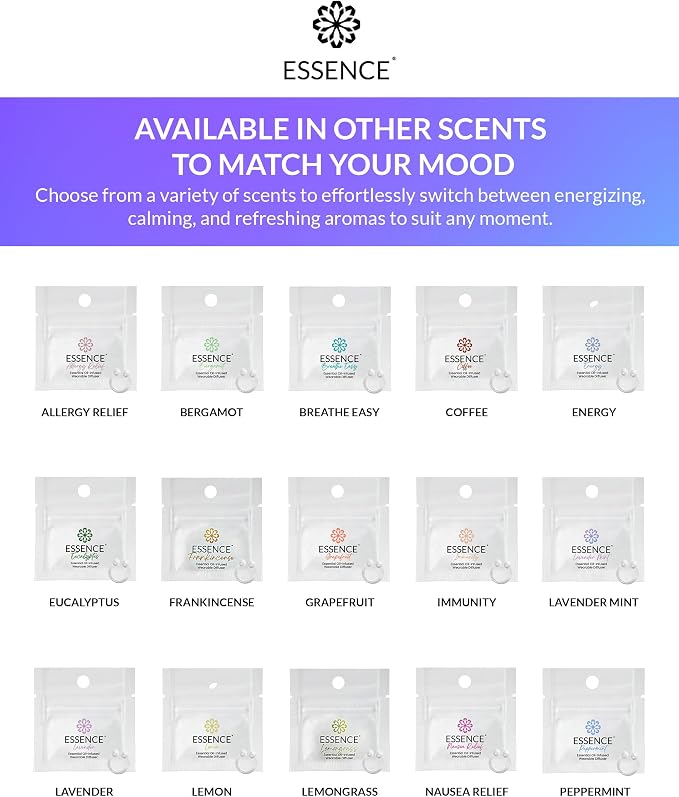 Essence Wearable Aromatherapy Nasal Diffuser – Lavender Mint Essential Oil Nose Ring Silicone Inhaler for Stress & Mood Support - Made in USA & Travel-Friendly (3 Pack)