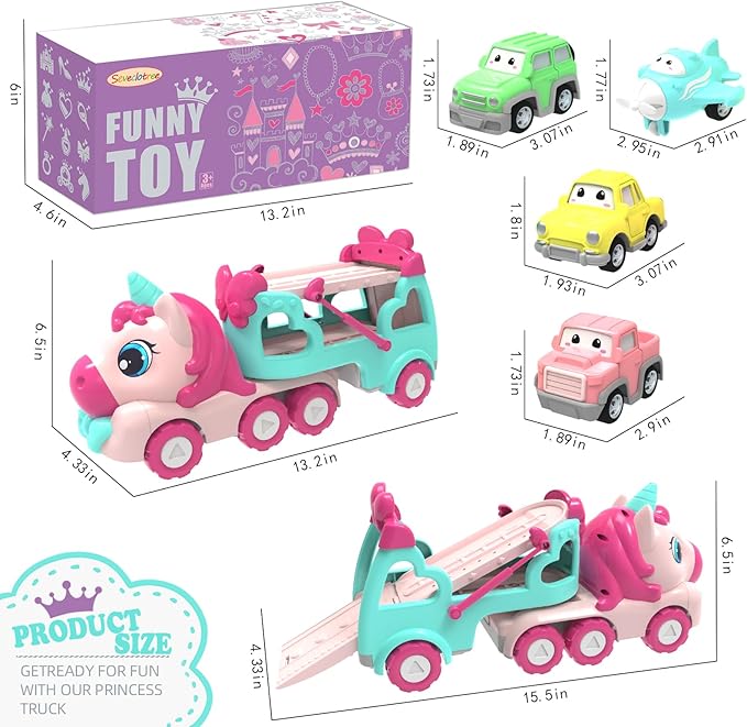 Girl Toddler Toys 3 4 5,Unicorn Toys Truck with Light & Sound, 3 4 5 6 7 8 Year Old Girl Gifts,Toy Cars for Toddlers Girls,Birthday Gifts for 3-12 Year Old Girls